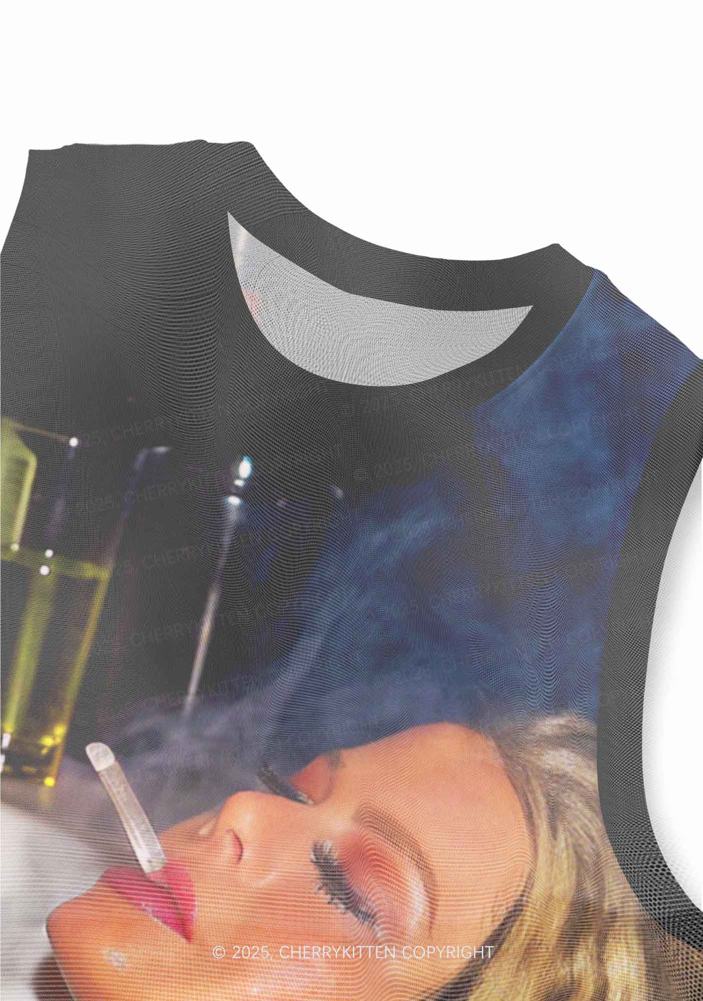 Smoking Woman Y2K Mesh Muscle Tank Cherrykitten
