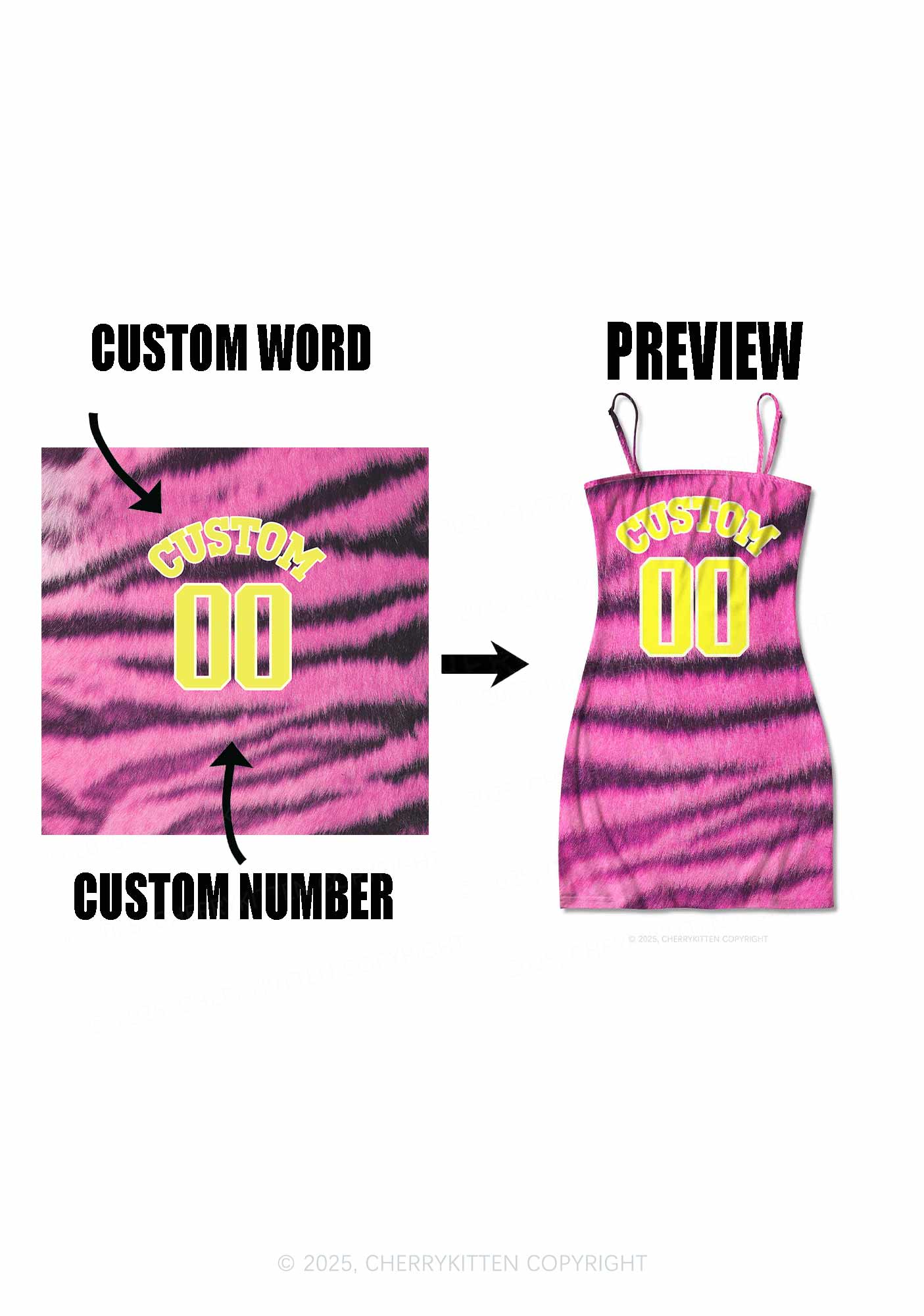 Pink Tiger Stripe Custom Text Y2K Print Slip Dress Cherrykitten