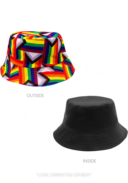 Geometric Rainbow Double Side Wear Pride Y2K Bucket Hat Cherrykitten