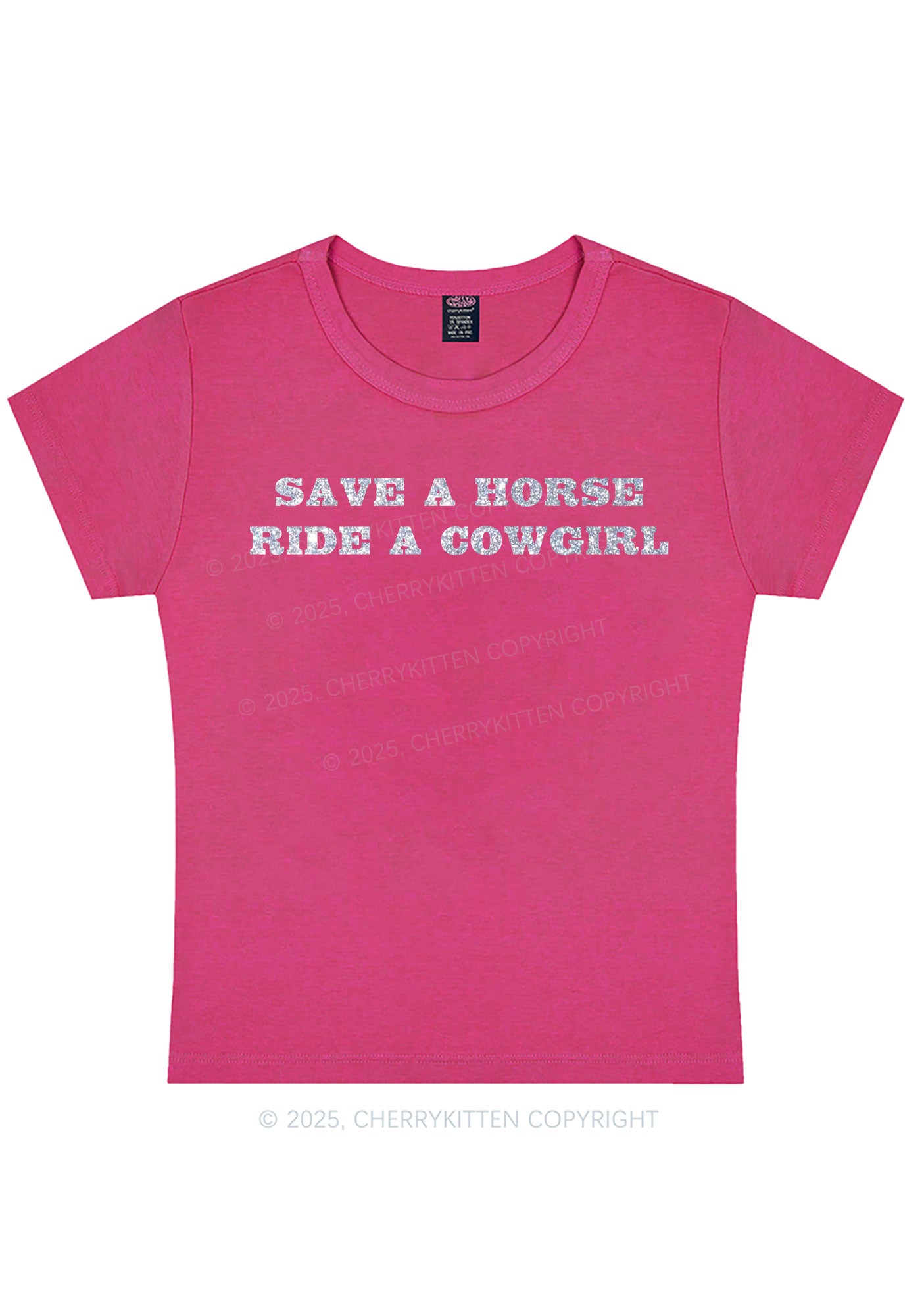 Glitter Save A Horse Ride A Cowgirl Y2K Baby Tee Cherrykitten