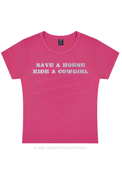 Glitter Save A Horse Ride A Cowgirl Y2K Baby Tee Cherrykitten