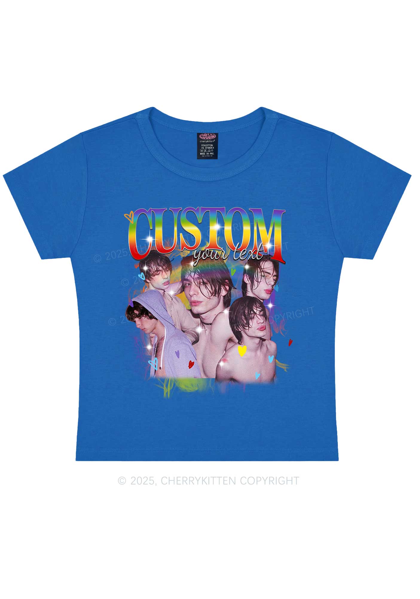 Custom Rainbow Text Pride Y2K Baby Tee Cherrykitten