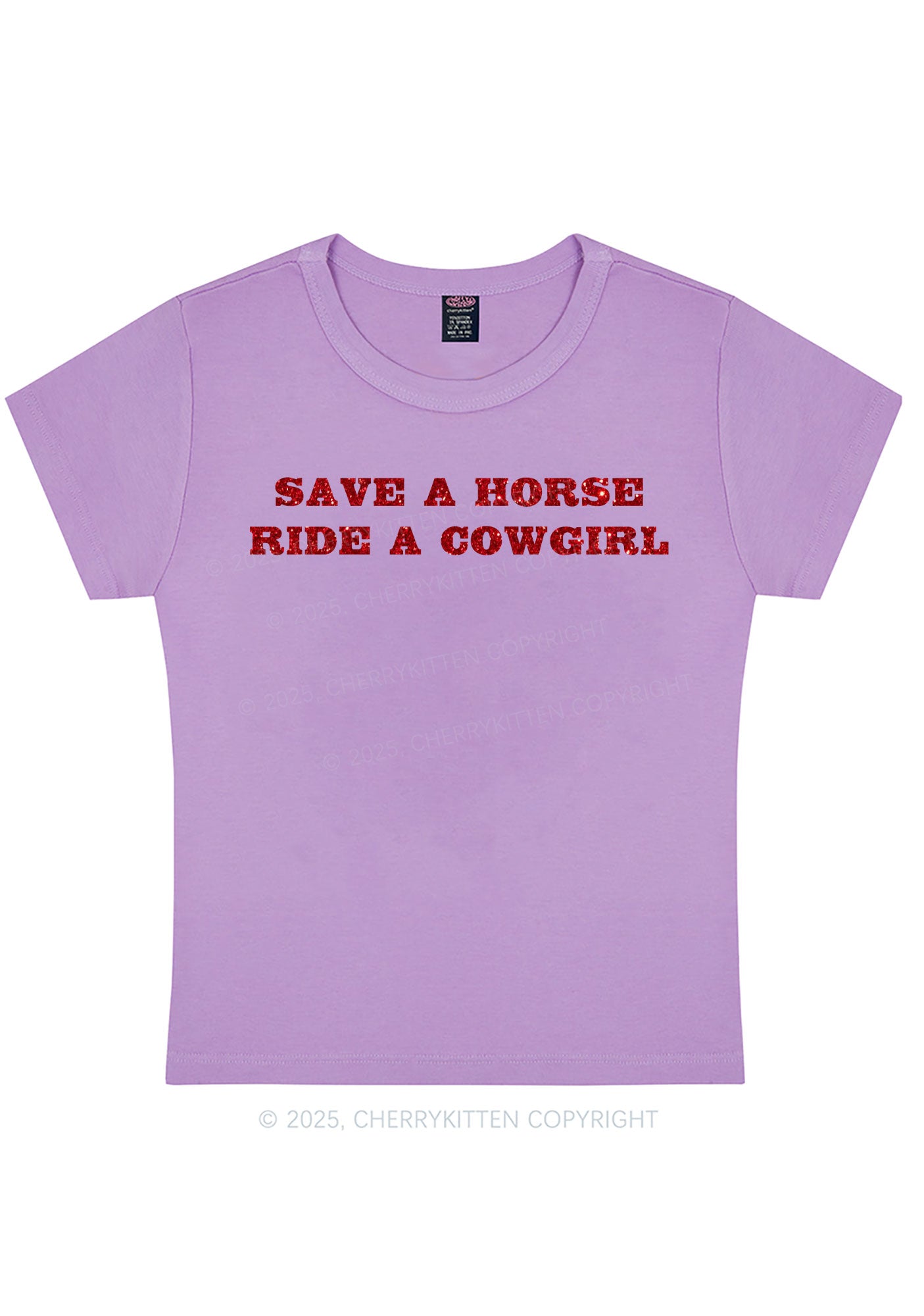 Glitter Save A Horse Ride A Cowgirl Y2K Baby Tee Cherrykitten