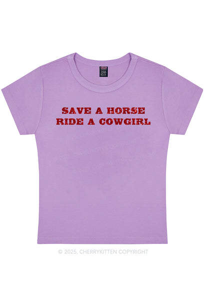 Glitter Save A Horse Ride A Cowgirl Y2K Baby Tee Cherrykitten