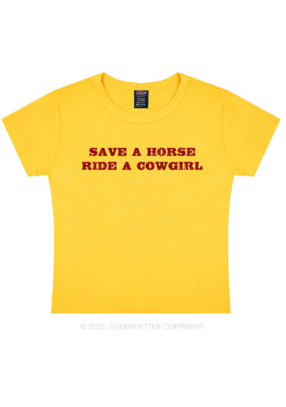 Glitter Save A Horse Ride A Cowgirl Y2K Baby Tee Cherrykitten