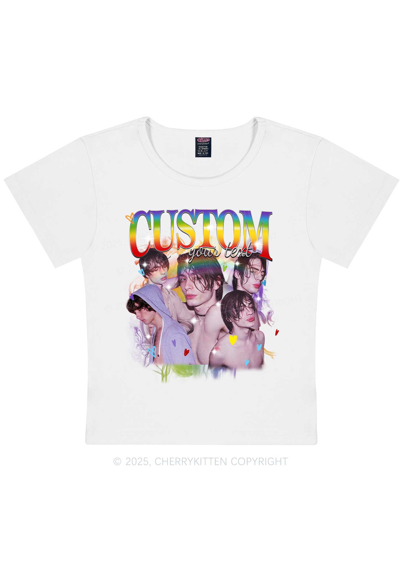 Custom Rainbow Text Pride Y2K Baby Tee Cherrykitten
