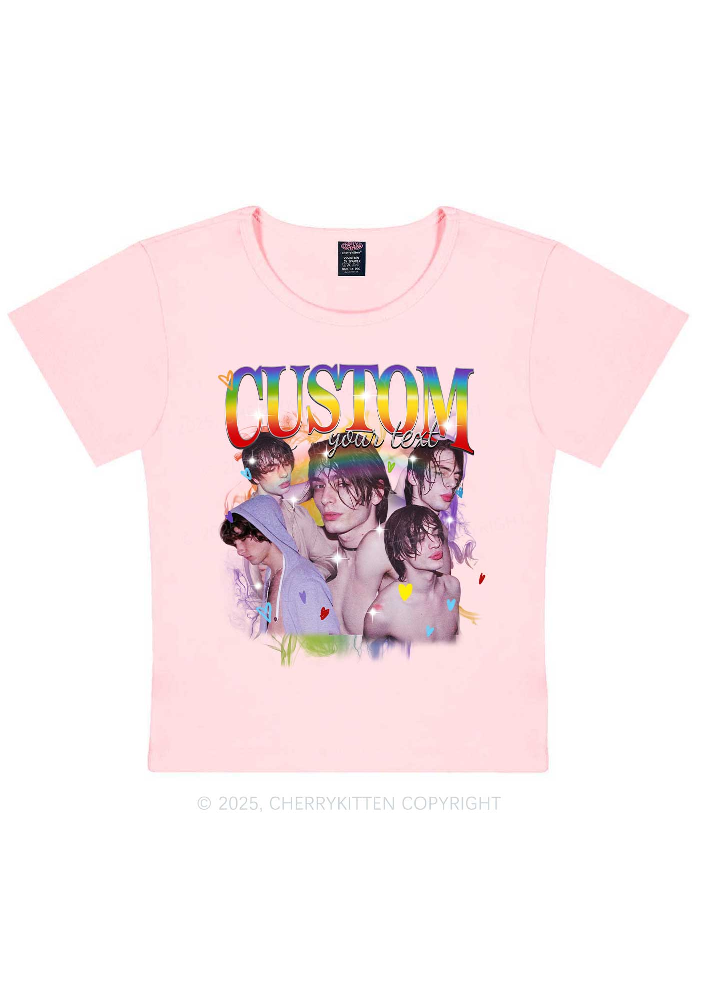 Custom Rainbow Text Pride Y2K Baby Tee Cherrykitten