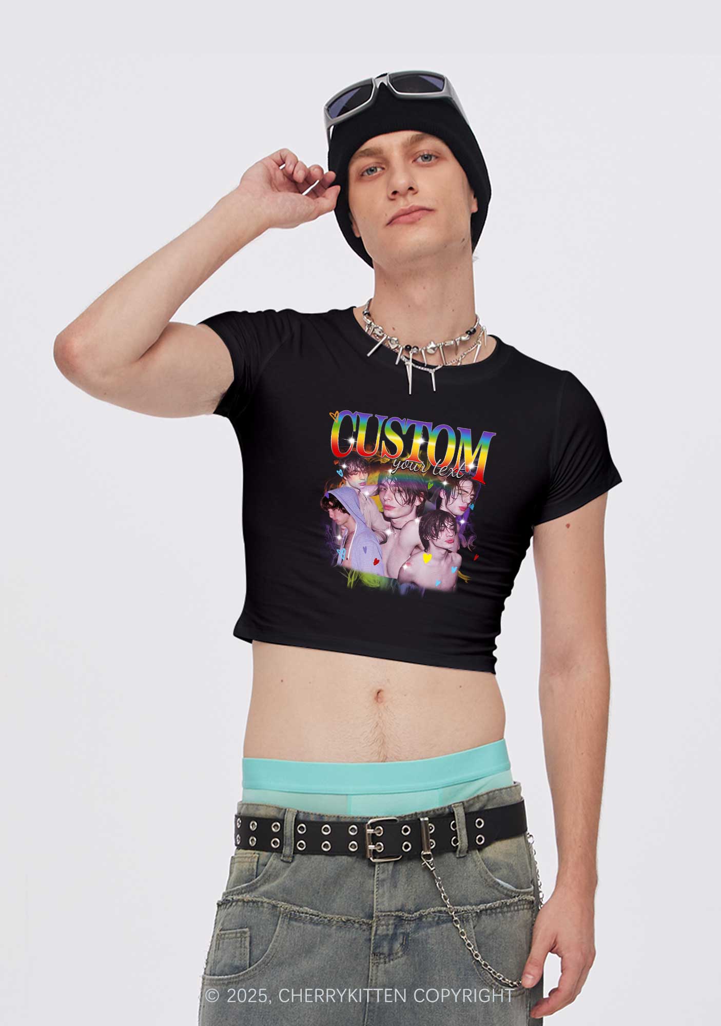 Custom Rainbow Text Pride Y2K Baby Tee Cherrykitten