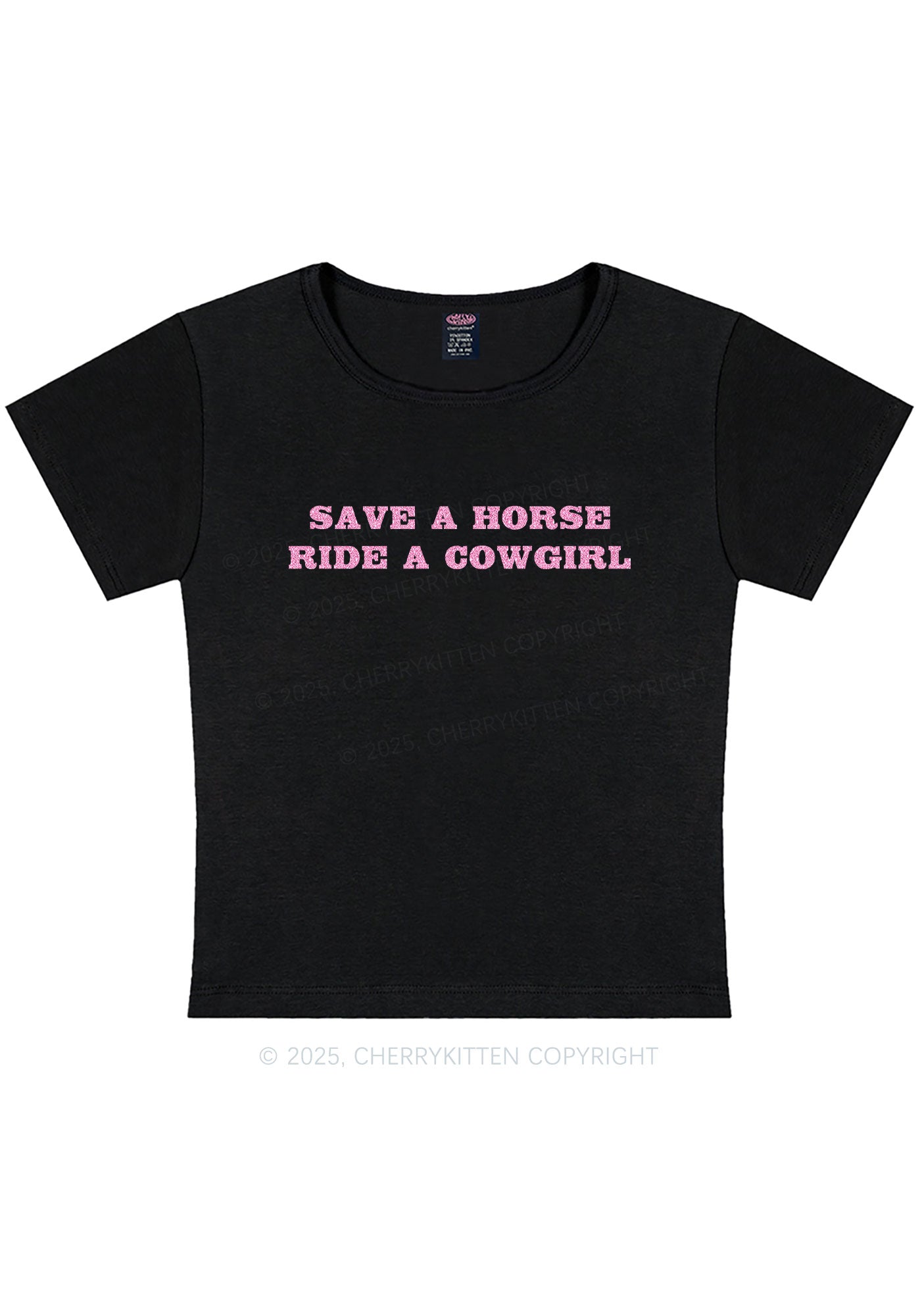 Glitter Save A Horse Ride A Cowgirl Y2K Baby Tee Cherrykitten