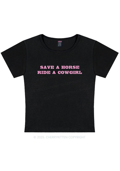 Glitter Save A Horse Ride A Cowgirl Y2K Baby Tee Cherrykitten