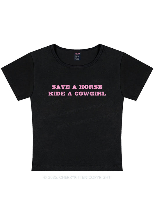 Glitter Save A Horse Ride A Cowgirl Y2K Baby Tee Cherrykitten