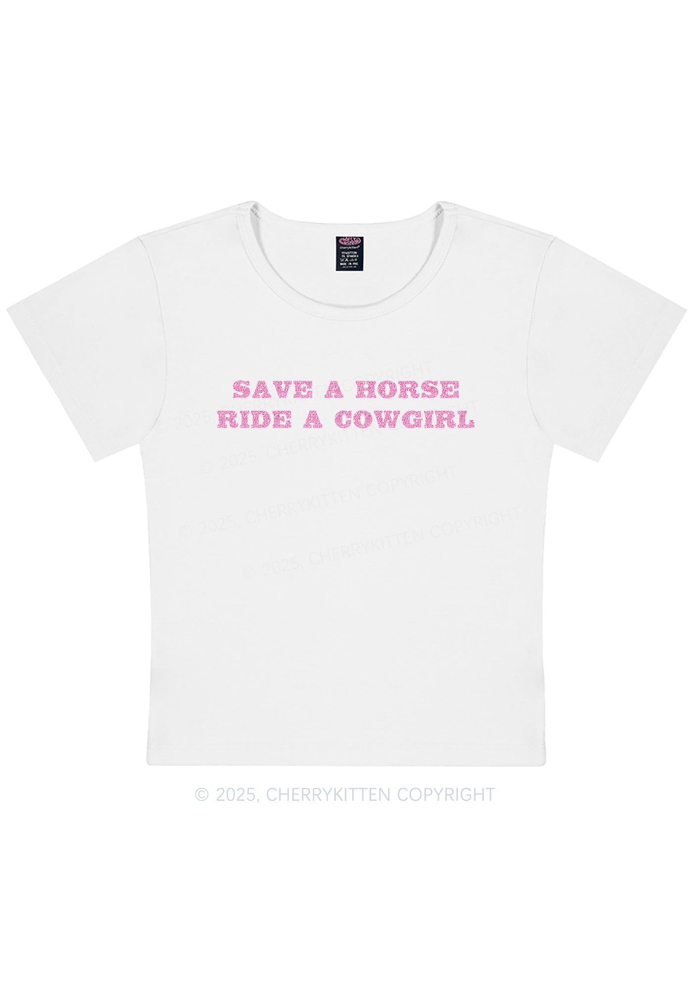 Glitter Save A Horse Ride A Cowgirl Y2K Baby Tee Cherrykitten