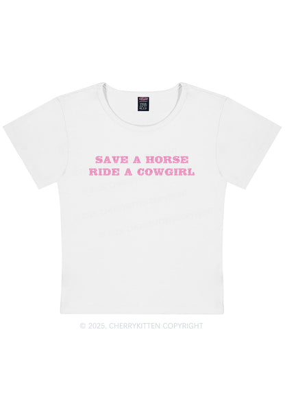 Glitter Save A Horse Ride A Cowgirl Y2K Baby Tee Cherrykitten