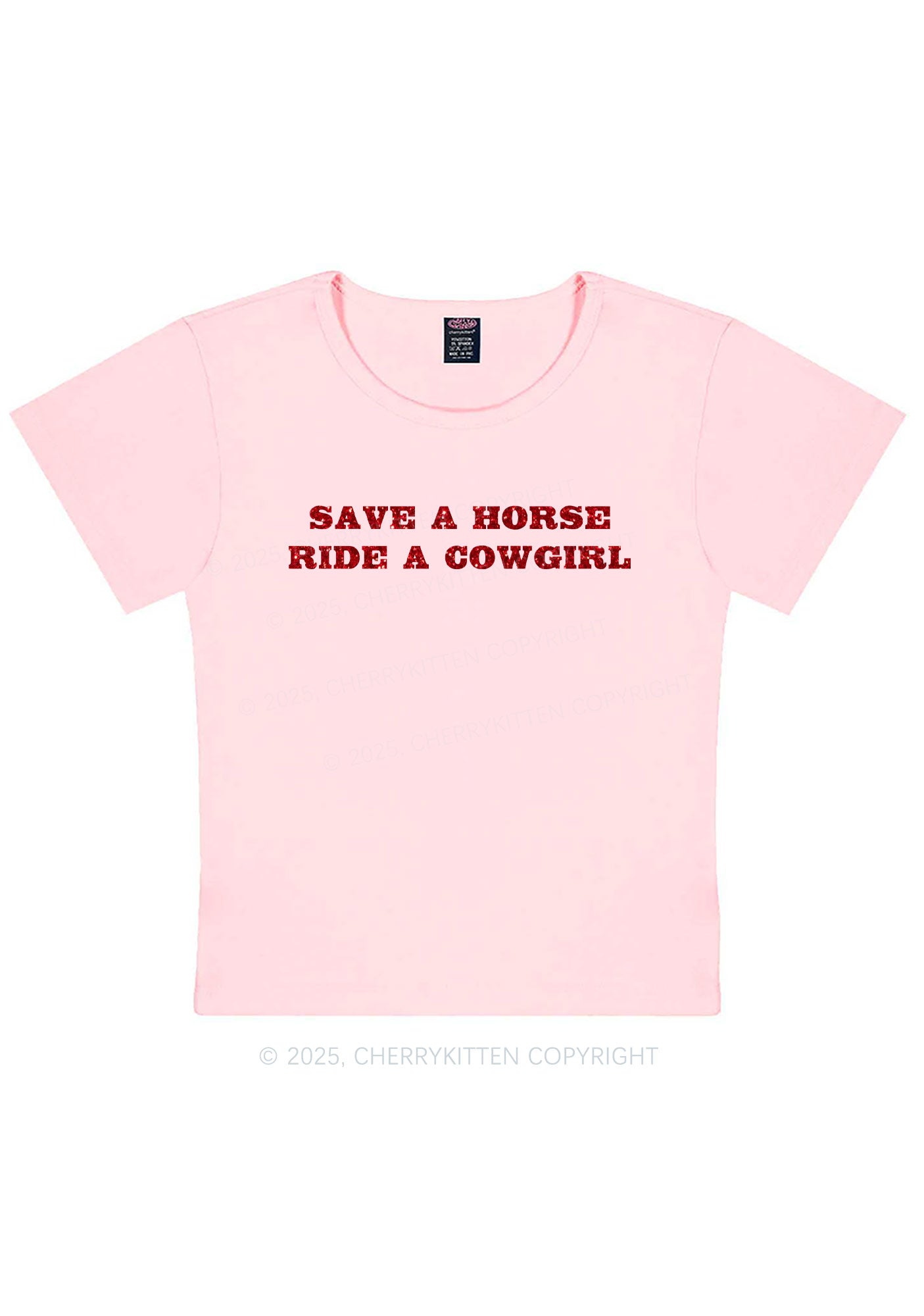 Glitter Save A Horse Ride A Cowgirl Y2K Baby Tee Cherrykitten