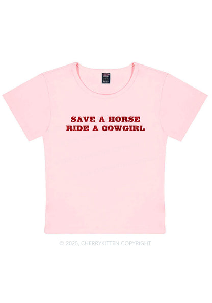 Glitter Save A Horse Ride A Cowgirl Y2K Baby Tee Cherrykitten