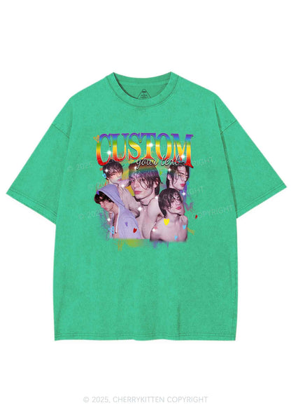 Custom Rainbow Text Pride Y2K Shirts Washed Tee Cherrykitten