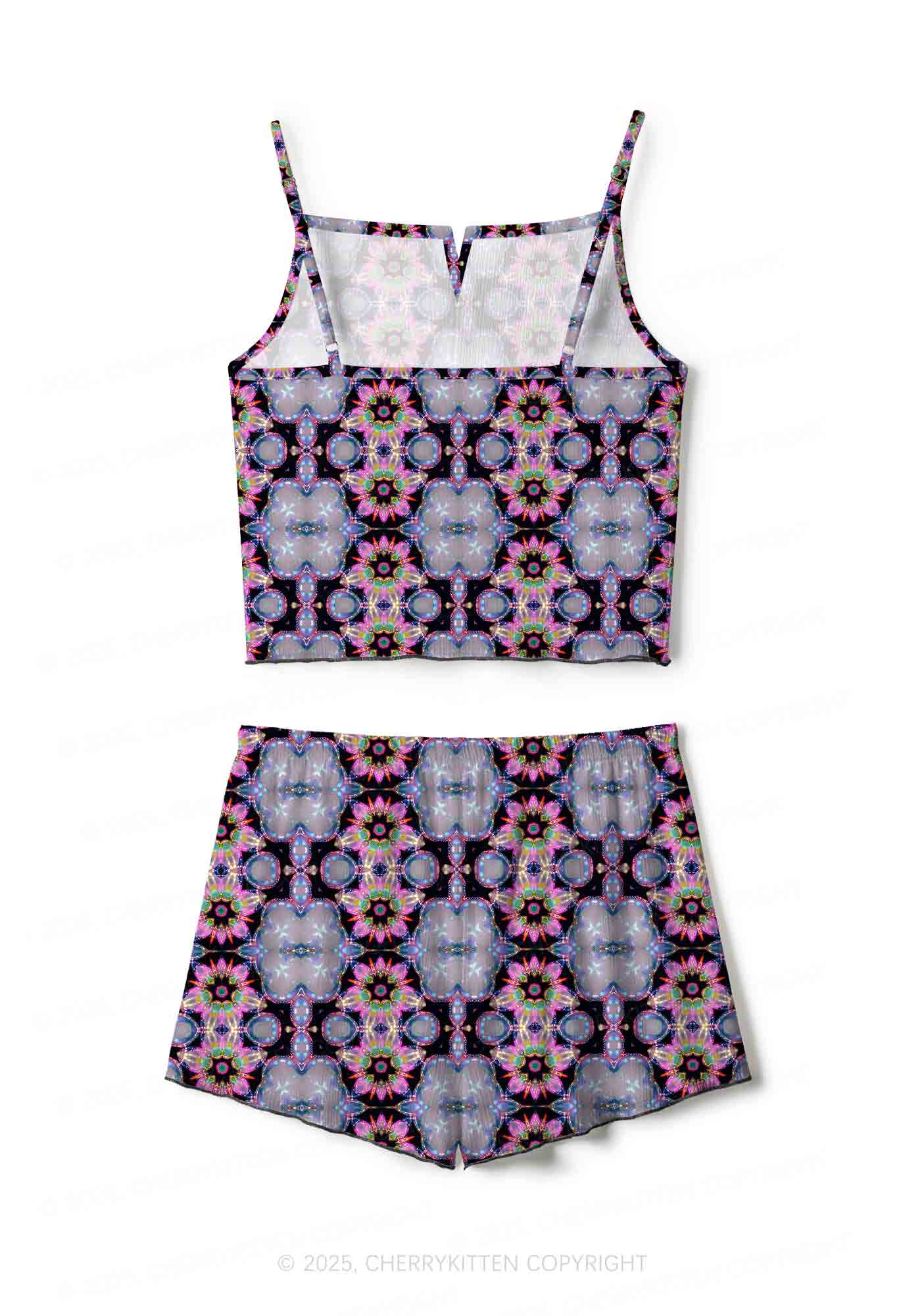 Rainbow Glow Y2K Print Cami Shorts Pajama Set Cherrykitten