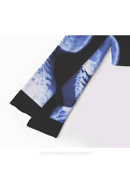 X Ray Skull Kiss Y2K Mesh Long Sleeve Crop Top Cherrykitten