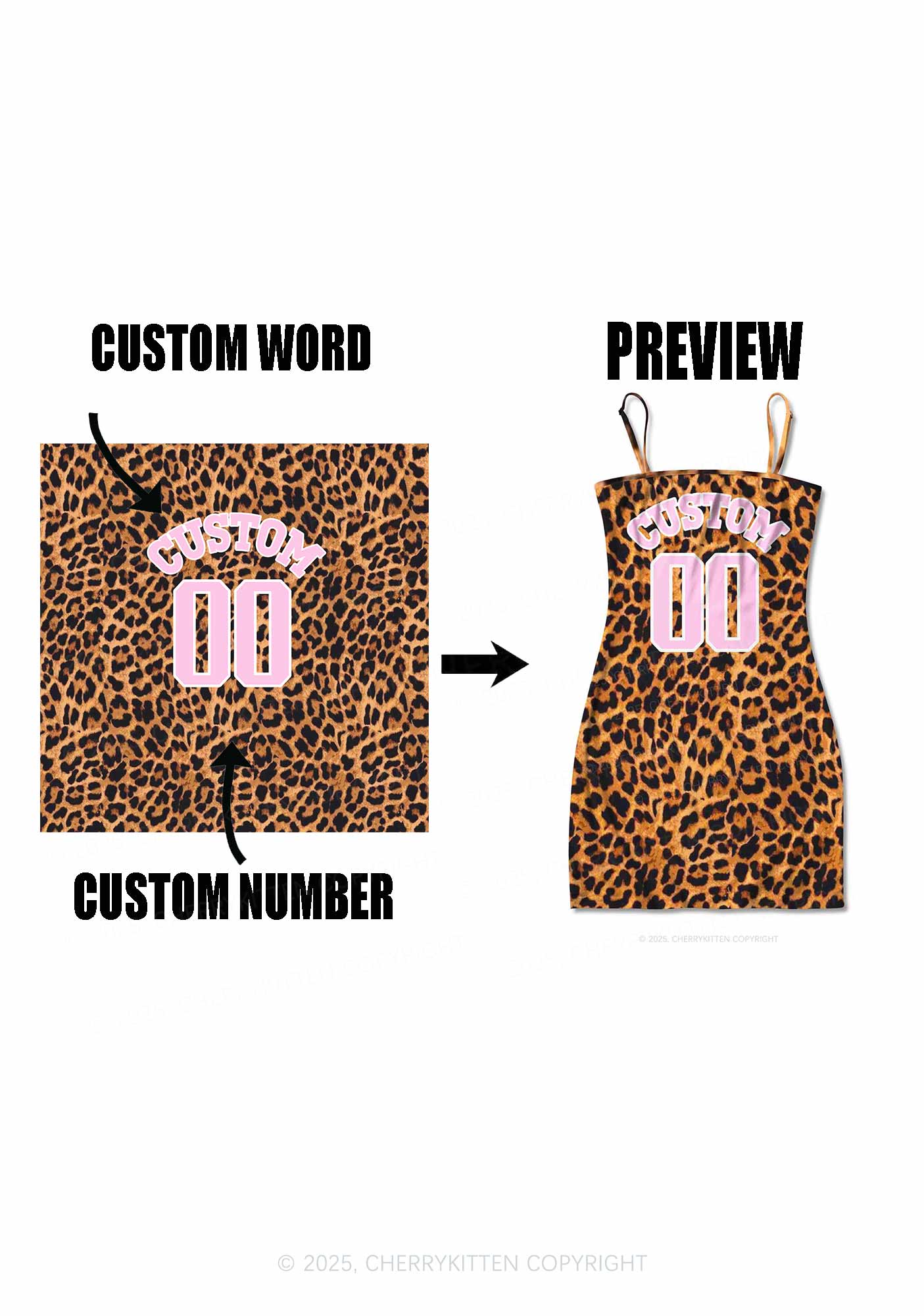 Leopard Custom Text Y2K Print Slip Dress Cherrykitten
