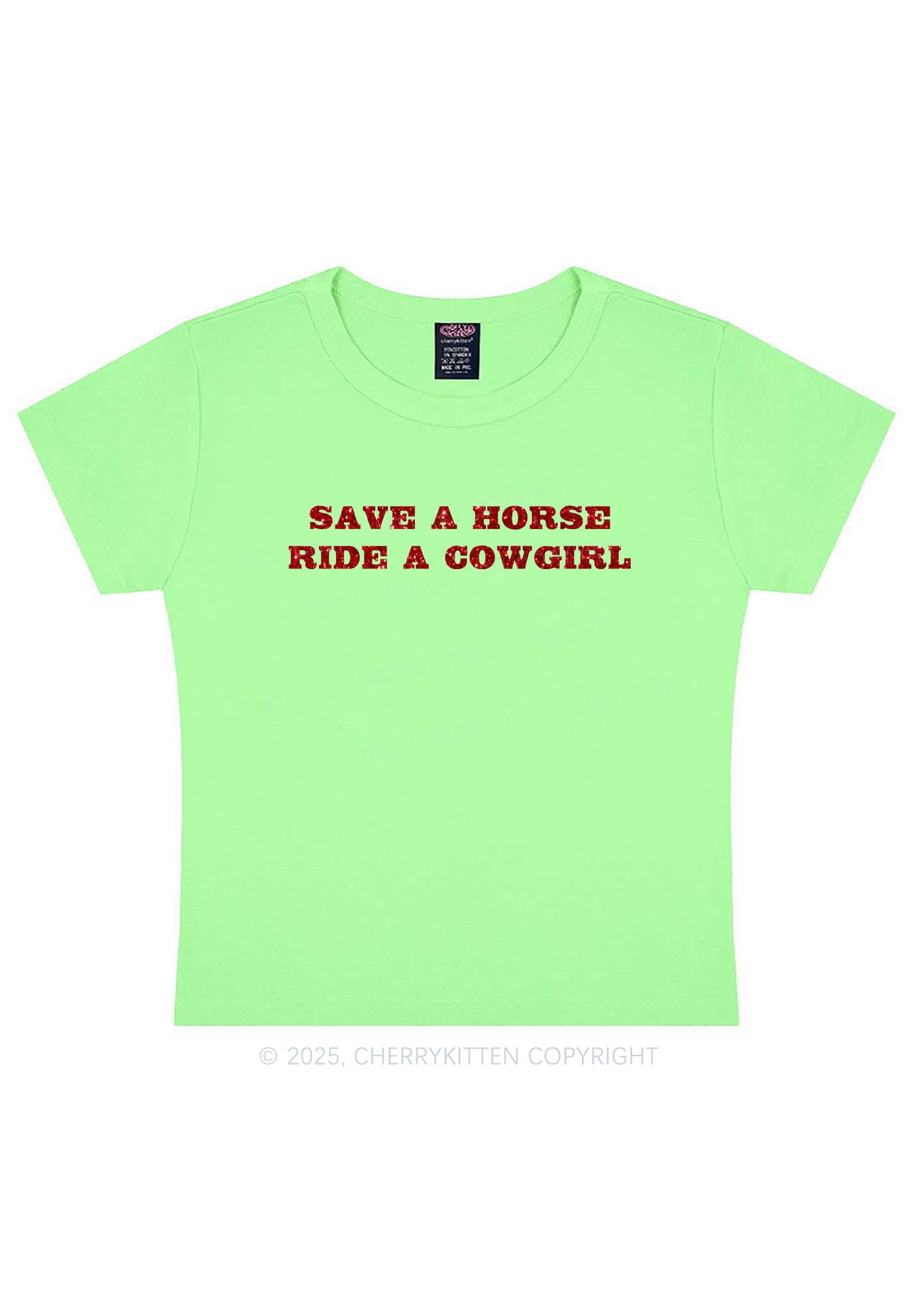 Glitter Save A Horse Ride A Cowgirl Y2K Baby Tee Cherrykitten