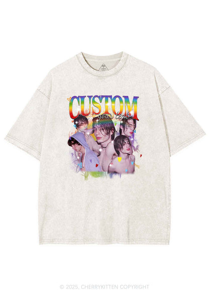 Custom Rainbow Text Pride Y2K Shirts Washed Tee Cherrykitten
