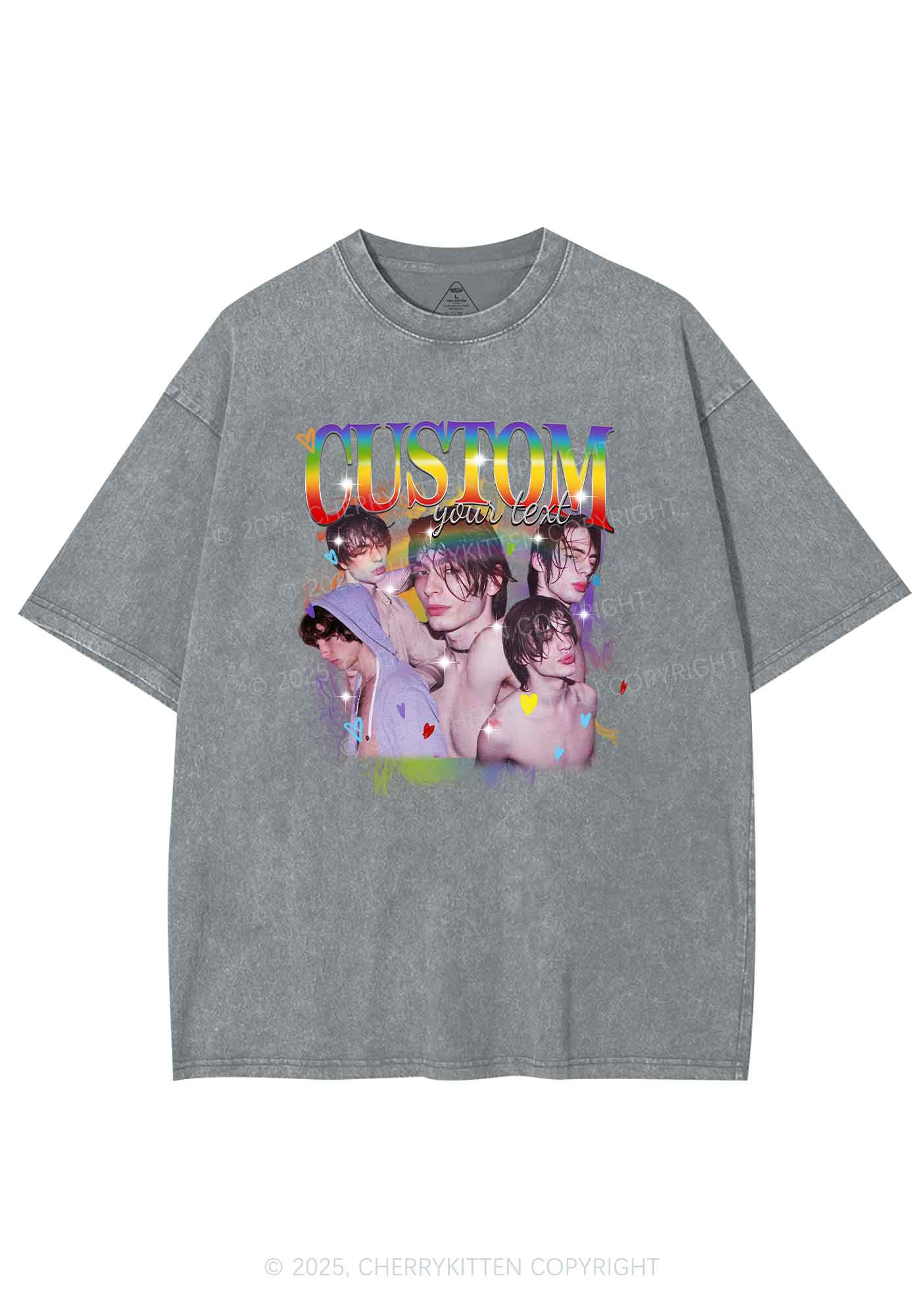 Custom Rainbow Text Pride Y2K Shirts Washed Tee Cherrykitten