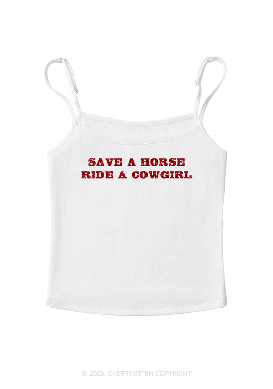 Glitter Save A Horse Ride A Cowgirl Y2K Spaghetti Strap Cami Cherrykitten