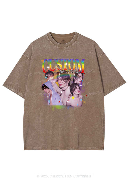 Custom Rainbow Text Pride Y2K Shirts Washed Tee Cherrykitten