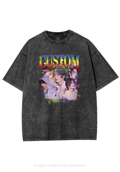 Custom Rainbow Text Pride Y2K Shirts Washed Tee Cherrykitten