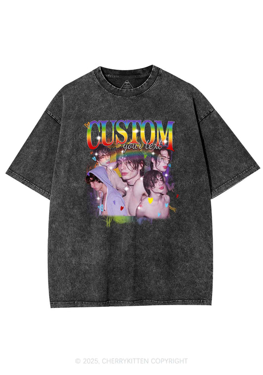 Custom Rainbow Text Pride Y2K Shirts Washed Tee Cherrykitten