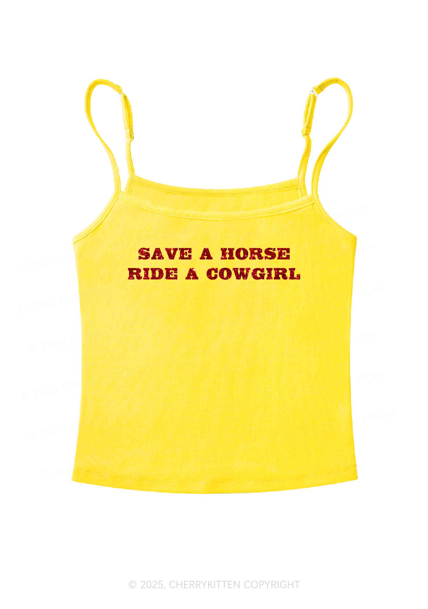 Glitter Save A Horse Ride A Cowgirl Y2K Spaghetti Strap Cami Cherrykitten