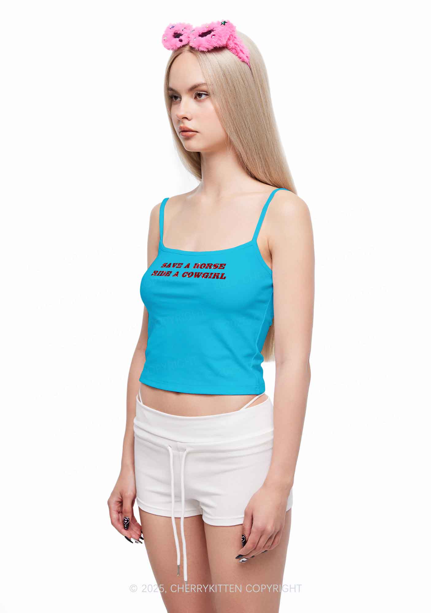 Glitter Save A Horse Ride A Cowgirl Y2K Spaghetti Strap Cami Cherrykitten