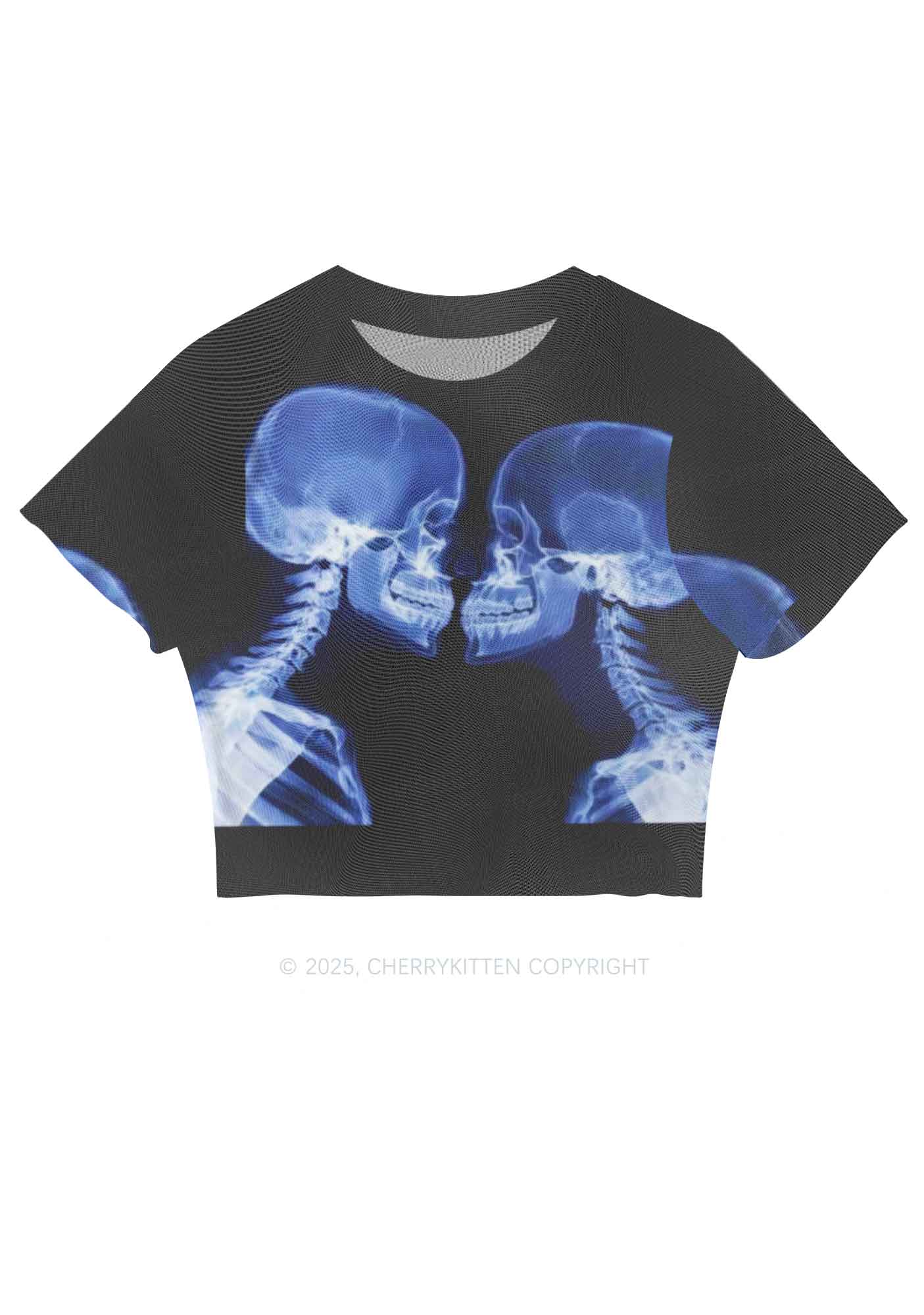 X Ray Skull Kiss Y2K Mesh Crop Top Cherrykitten