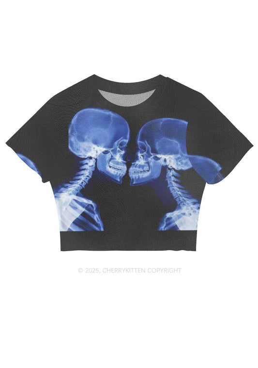 X Ray Skull Kiss Y2K Mesh Crop Top Cherrykitten