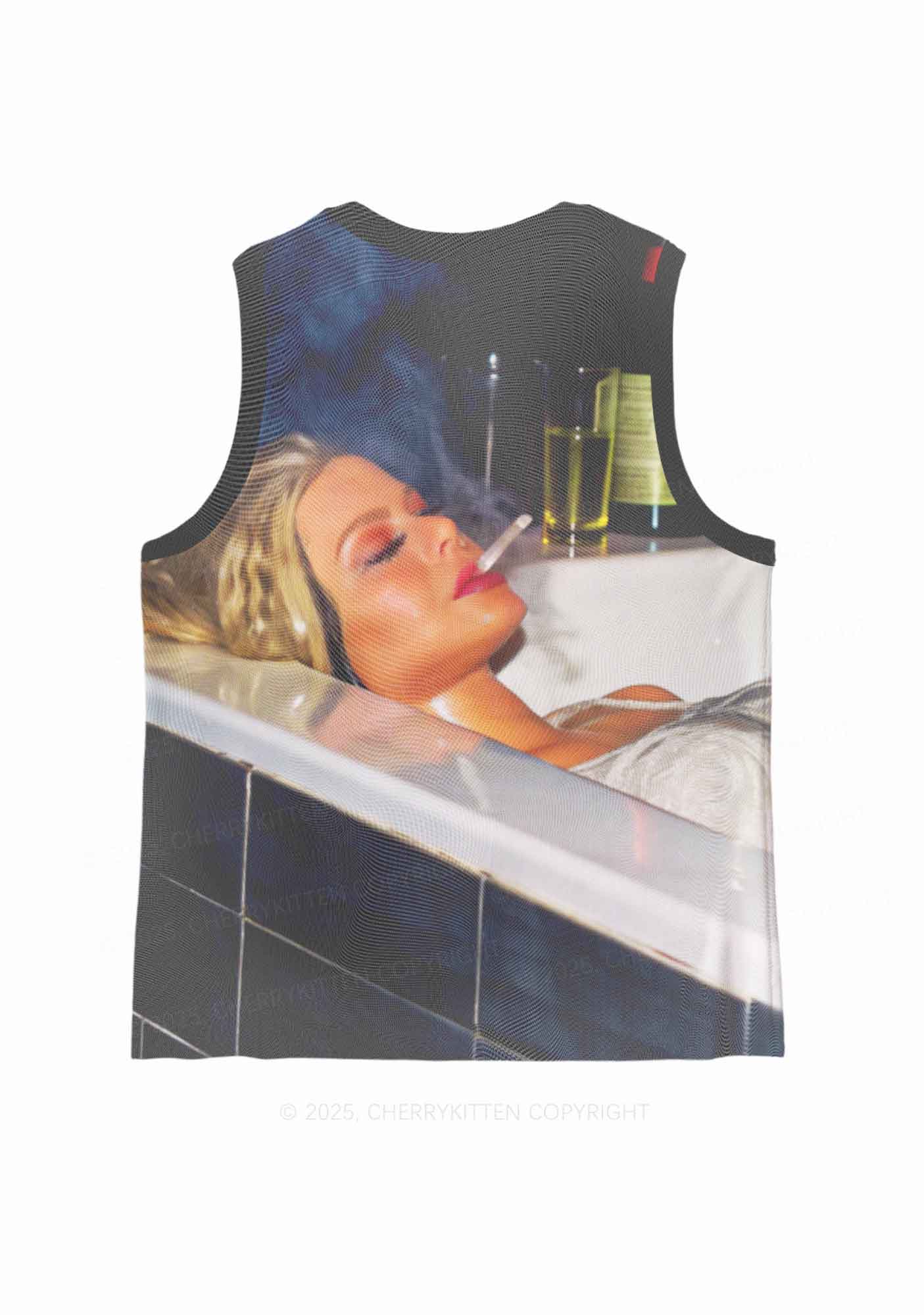 Smoking Woman Y2K Mesh Muscle Tank Cherrykitten
