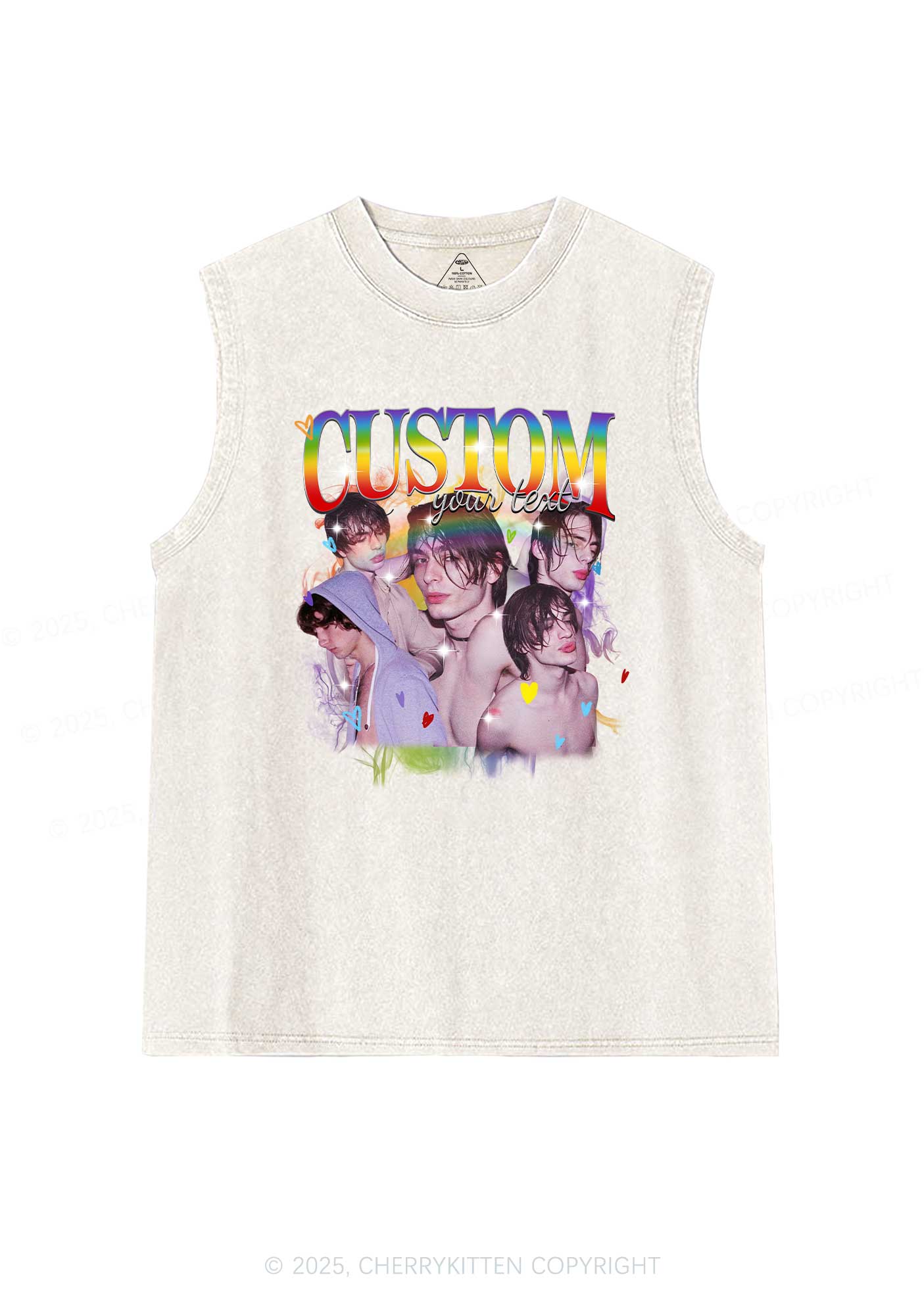 Custom Rainbow Text Pride Y2K Washed Muscle Tank Cherrykitten