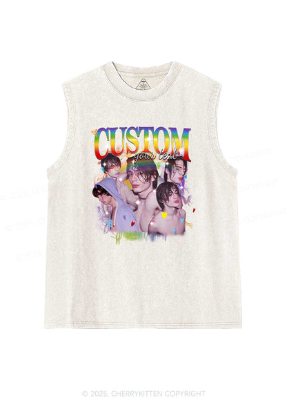 Custom Rainbow Text Pride Y2K Washed Muscle Tank Cherrykitten