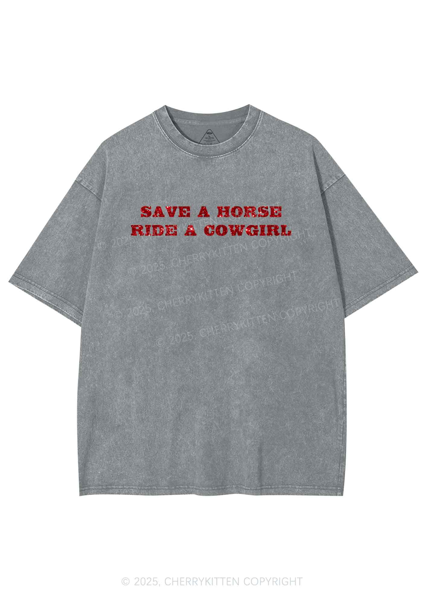 Glitter Save A Horse Ride A Cowgirl Y2K Shirts Washed Tee Cherrykitten
