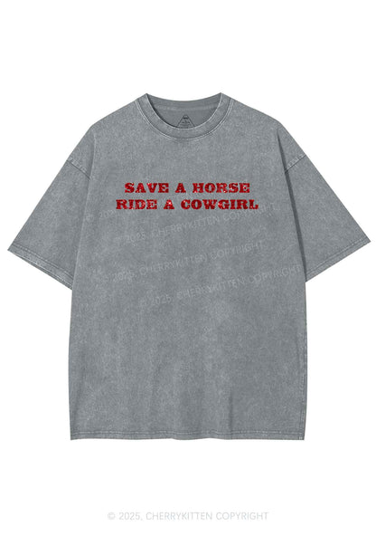 Glitter Save A Horse Ride A Cowgirl Y2K Shirts Washed Tee Cherrykitten