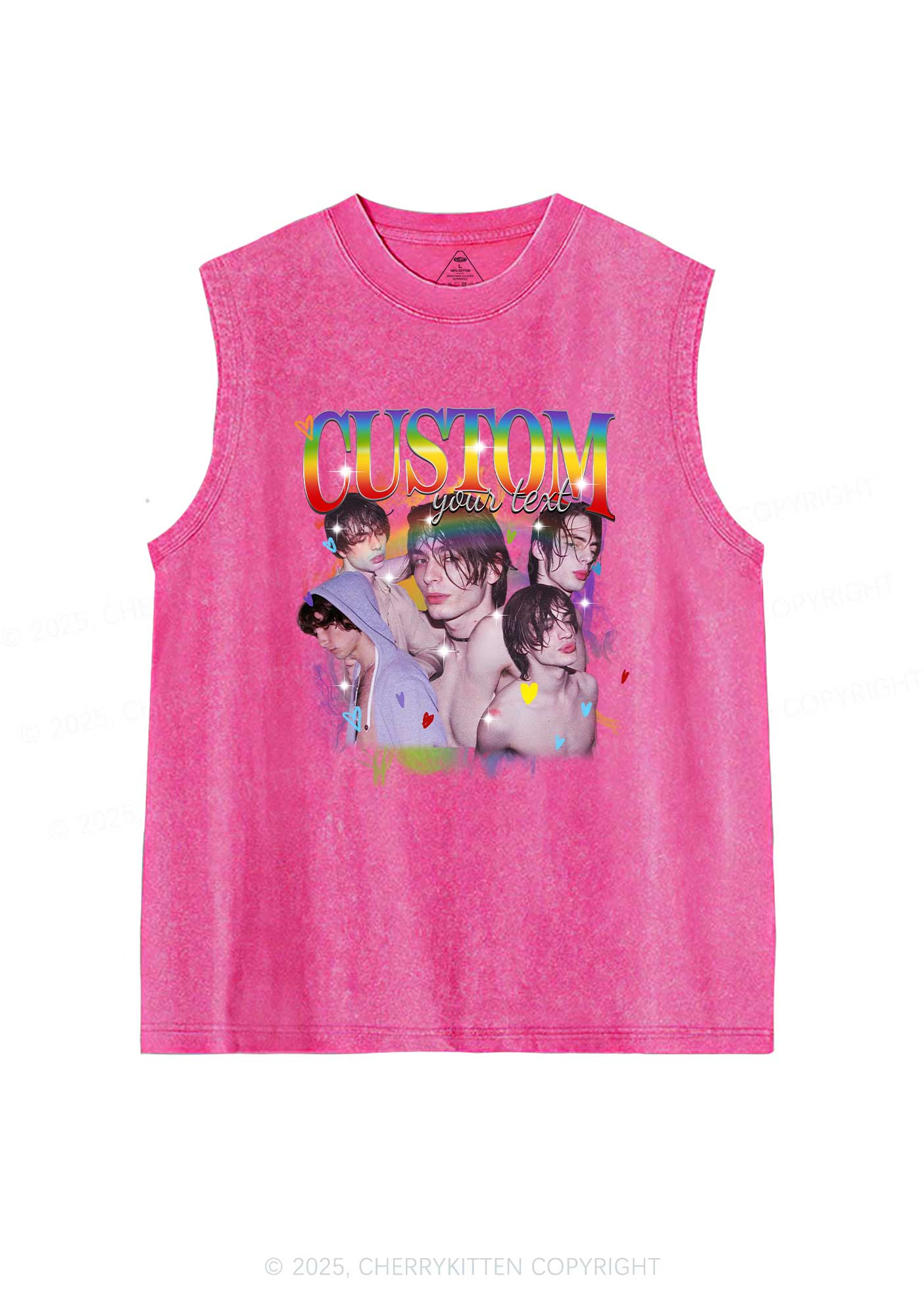 Custom Rainbow Text Pride Y2K Washed Muscle Tank Cherrykitten