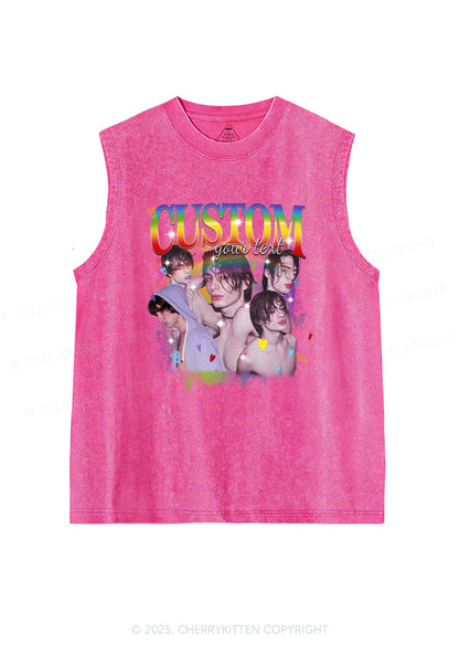 Custom Rainbow Text Pride Y2K Washed Muscle Tank Cherrykitten