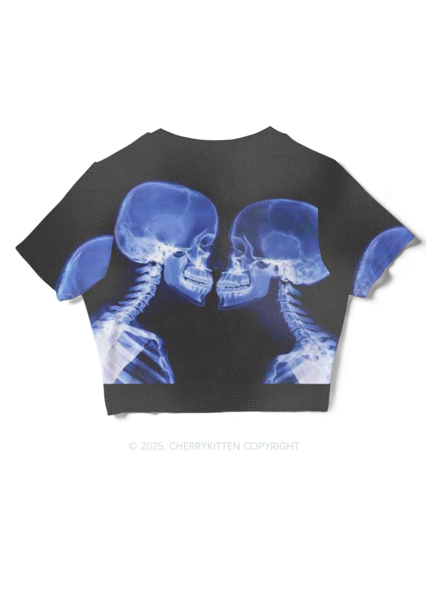 X Ray Skull Kiss Y2K Mesh Crop Top Cherrykitten