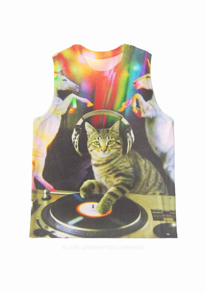 DJ Cat Unicorn Y2K Mesh Muscle Tank Cherrykitten
