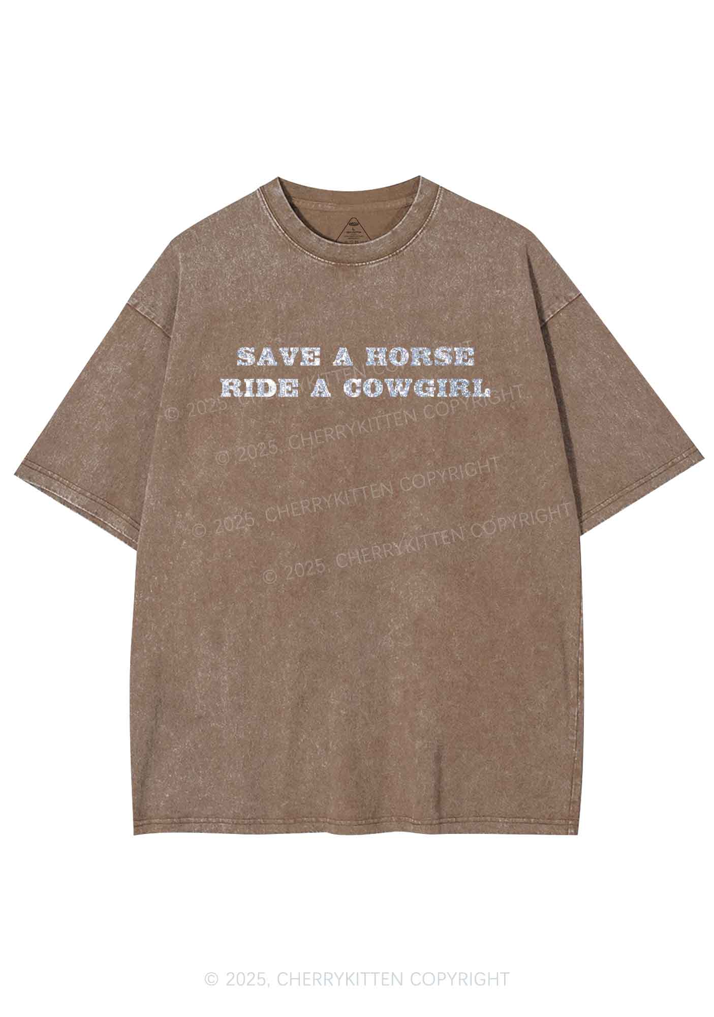 Glitter Save A Horse Ride A Cowgirl Y2K Shirts Washed Tee Cherrykitten