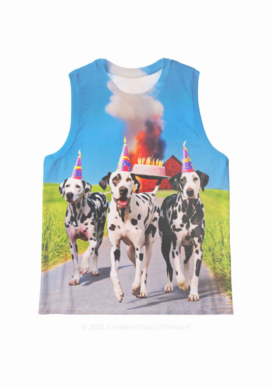 Dogs Birthday Party Y2K Mesh Muscle Tank Cherrykitten