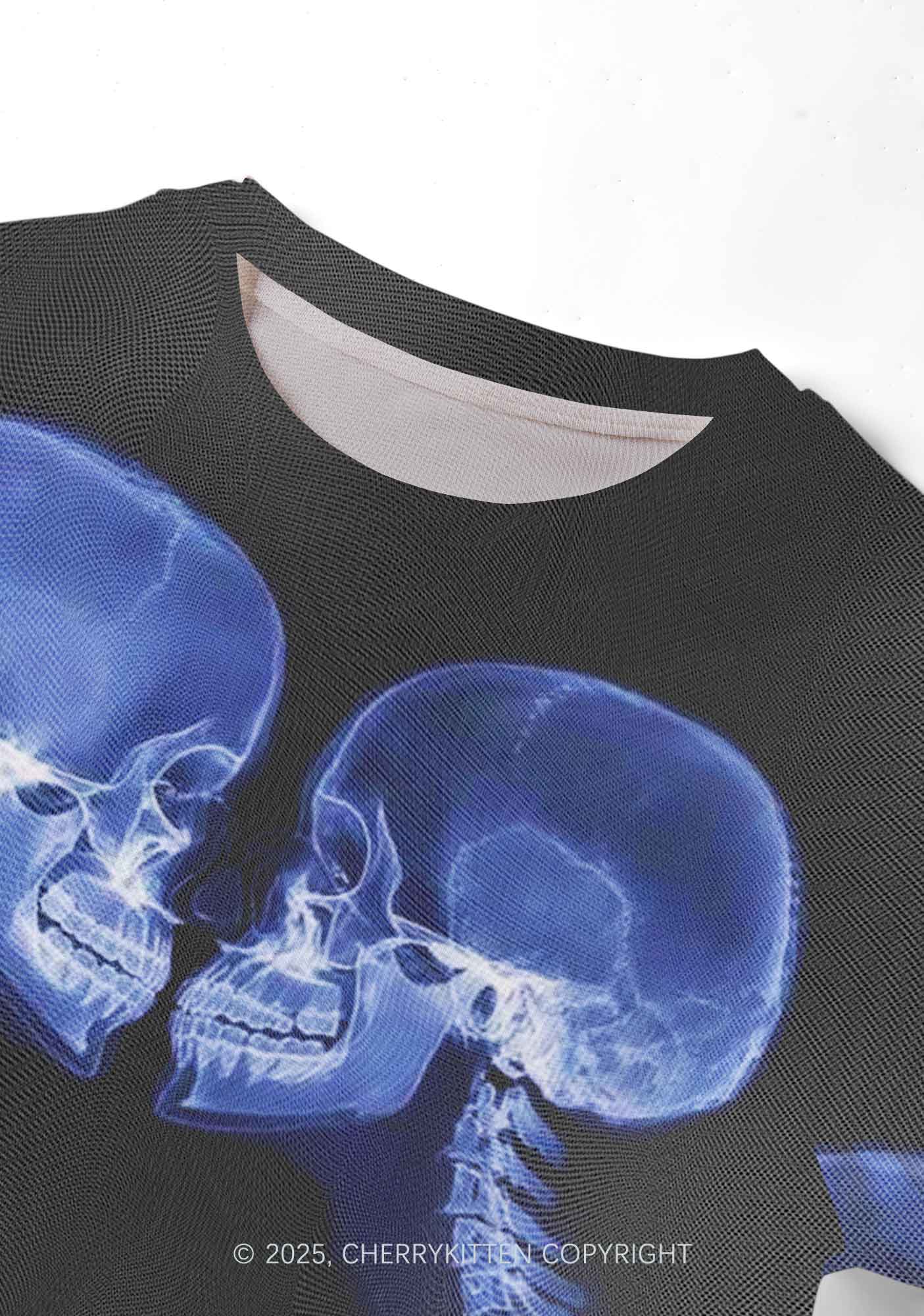 X Ray Skull Kiss Y2K Mesh Crop Top Cherrykitten