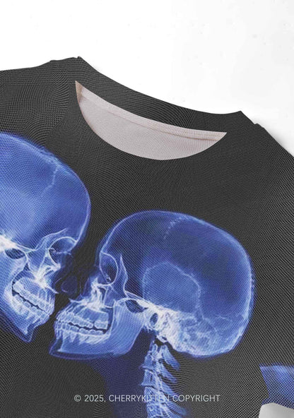 X Ray Skull Kiss Y2K Mesh Crop Top Cherrykitten