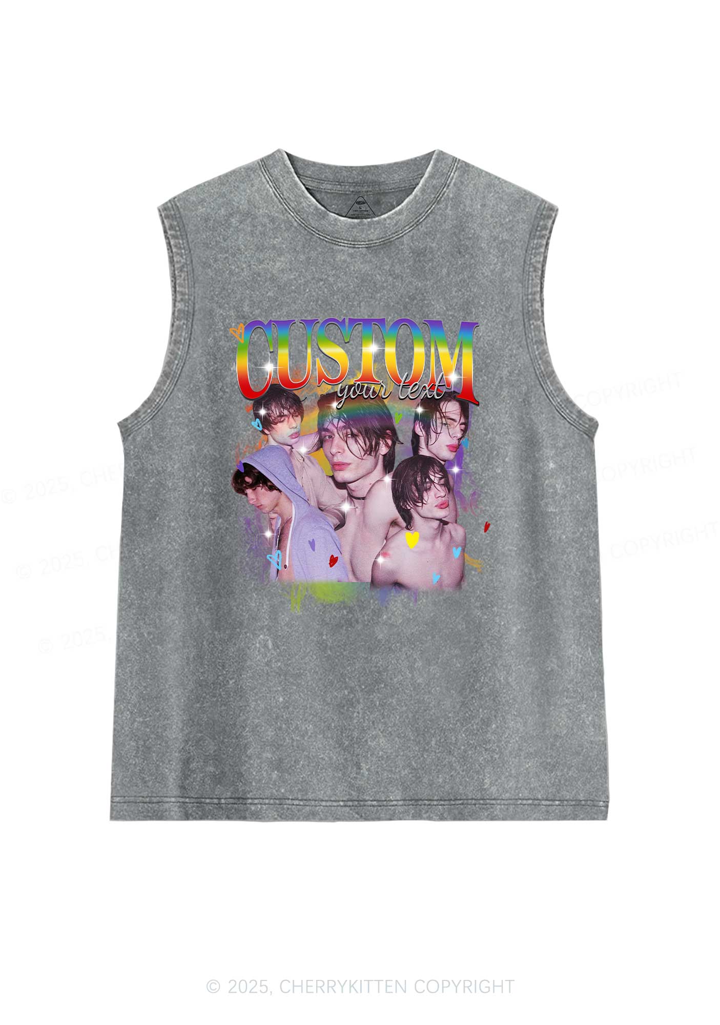 Custom Rainbow Text Pride Y2K Washed Muscle Tank Cherrykitten
