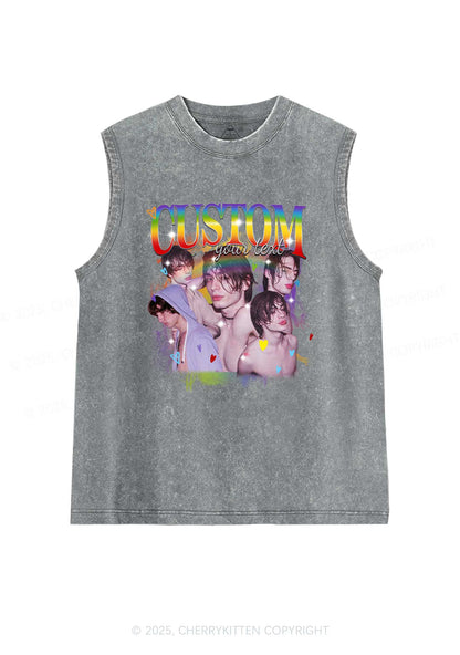 Custom Rainbow Text Pride Y2K Washed Muscle Tank Cherrykitten
