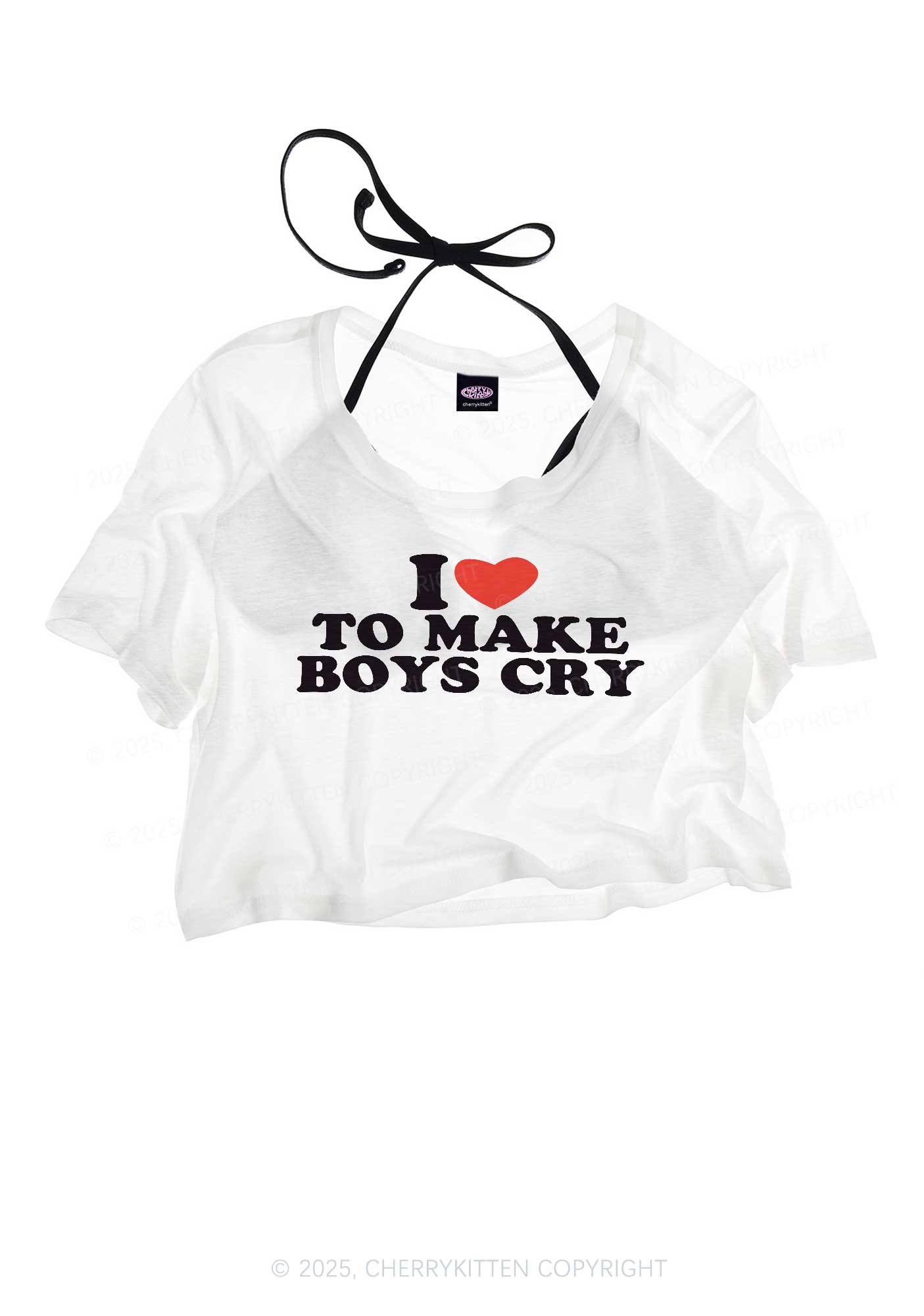 Love To Make Boys Cry Y2K Sheer Crop Tee Cherrykitten